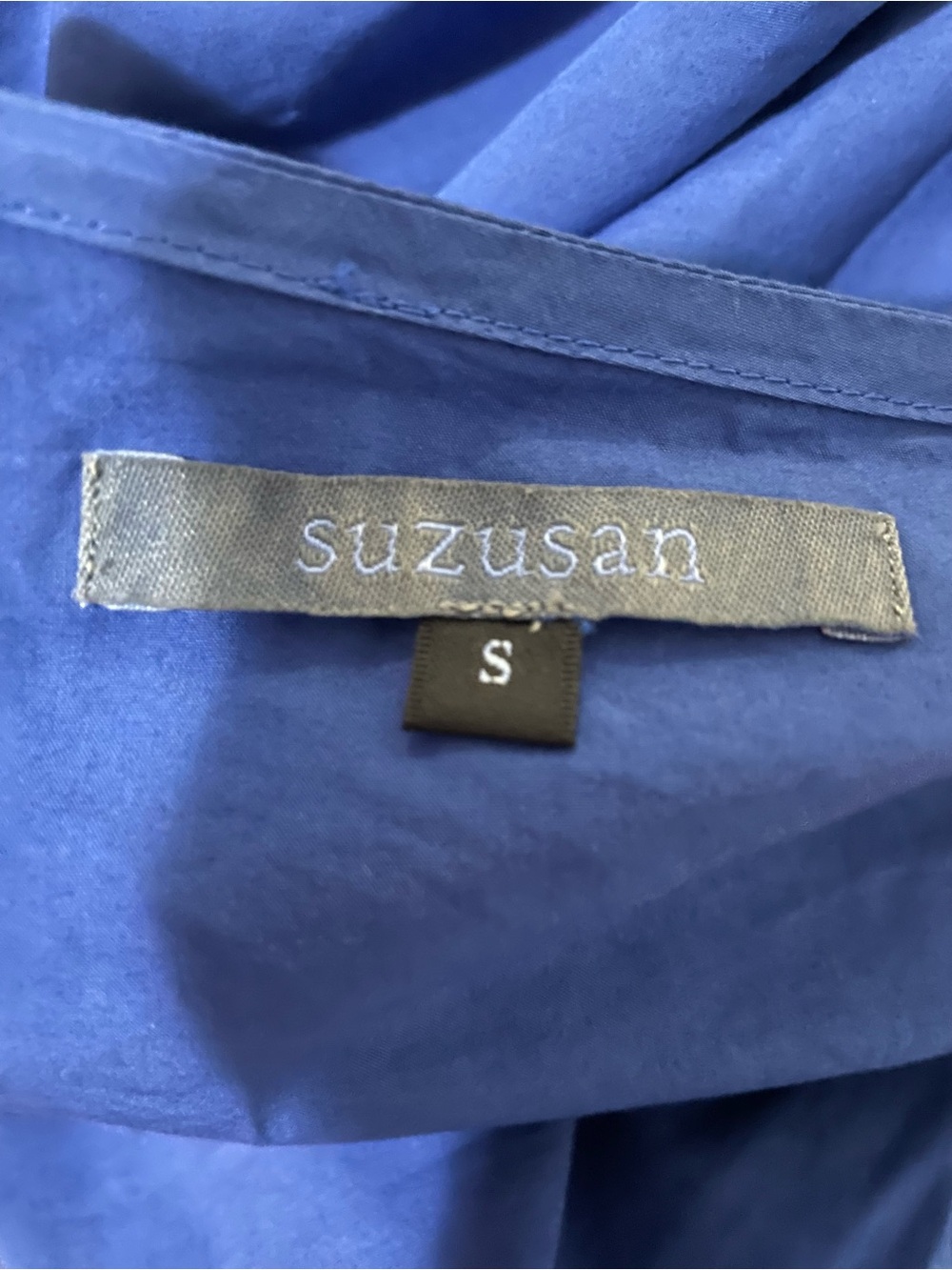 Suzusan Blue Long-Sleeve Gathered Waist Midi Dress with Embroidered Accents - Picture 2 of 16